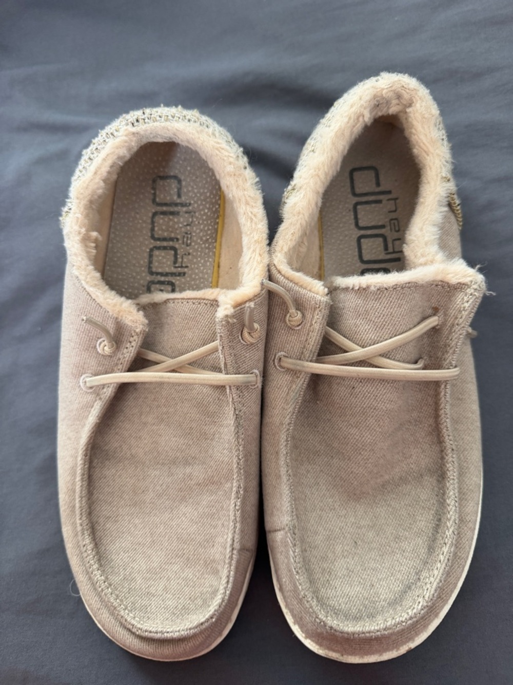 Hey Dude women’s Wendy funk Slip-On Loafers in Beige with Faux-Fur Lining